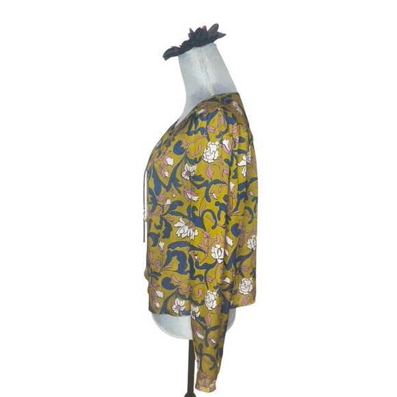 LOFT Floral Print Blouse - Olive Green Pink Navy Long Sleeve Tie Neck Boho
Top M - Picture 3 of 10